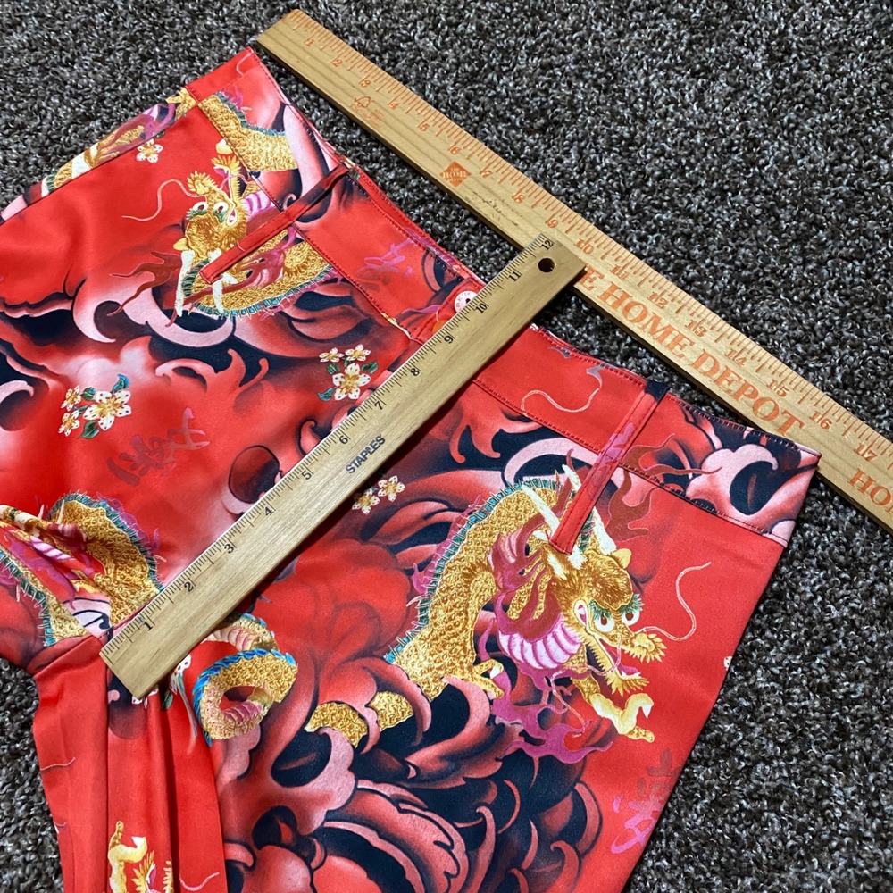 Vintage Octavia Oscar De La Renta Red Dragon Print Flare Leg Pants Women's L 33 - Picture 7 of 10